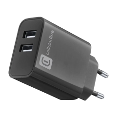 Cellularline USB-A lader 220V m/2 porter 12W + 12W